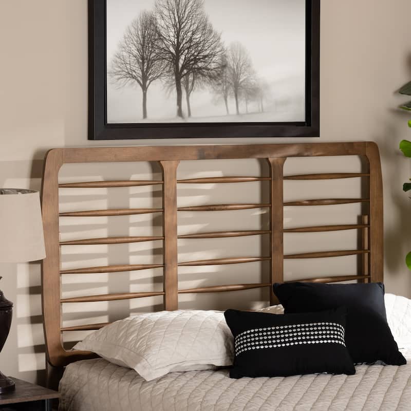 Mid-Century Modern Ash Walnut Wood Full Size Headboard with Sleek Lines, Warm Finish and Modern Simplicity