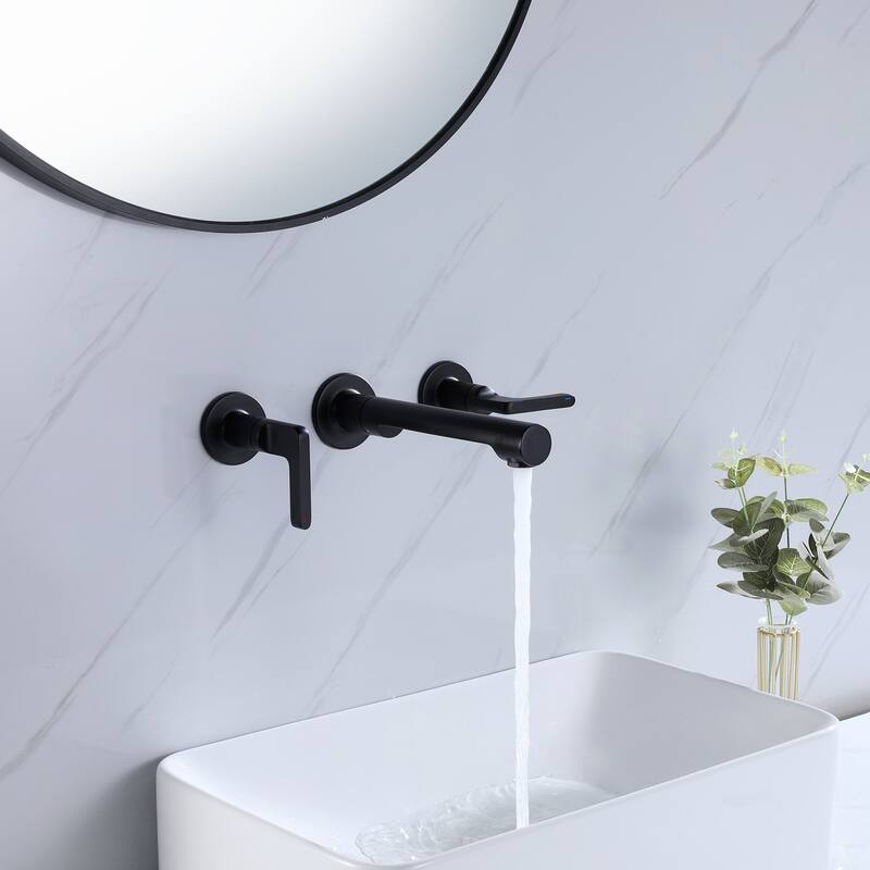 Two Handles Wall Mounted widespread Bathroom Faucet