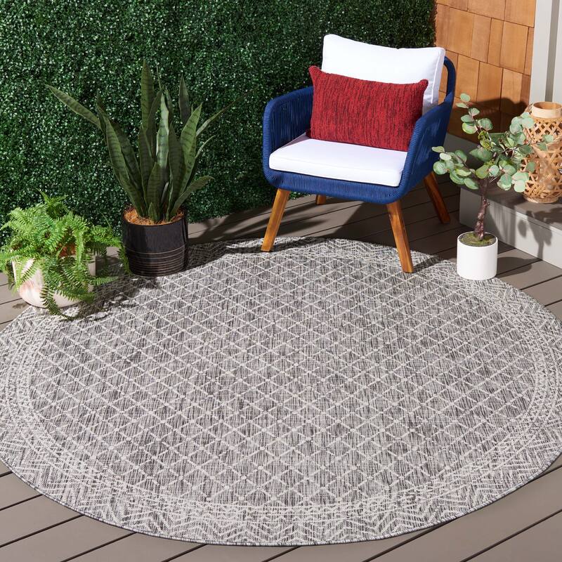 SAFAVIEH Courtyard Dymphna Transitional Indoor/Outdoor Rug - 6'7" Round - Light Grey/Dark Grey