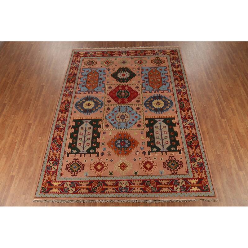 Geometric Kazak Oriental Area Rug Hand-Knotted Wool Carpet - 8'10"x 11'9"