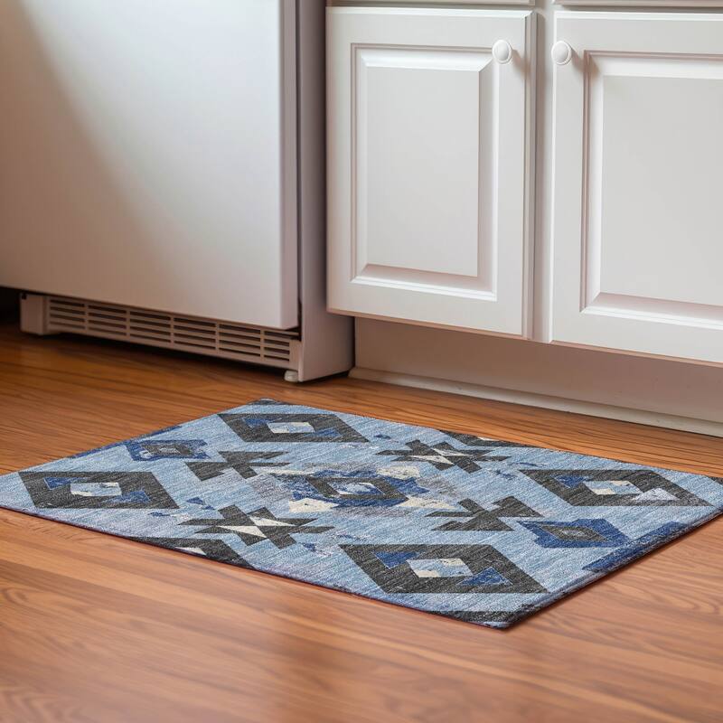 Premium Washable Super Soft Global Impressions Mayfield Rug - Blue - 1'8" x 2'6"