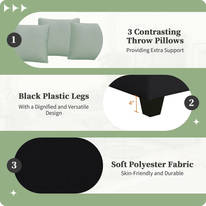 Black 112'' L-Shaped 7-Seat Sofa with Ottoman and Pillows