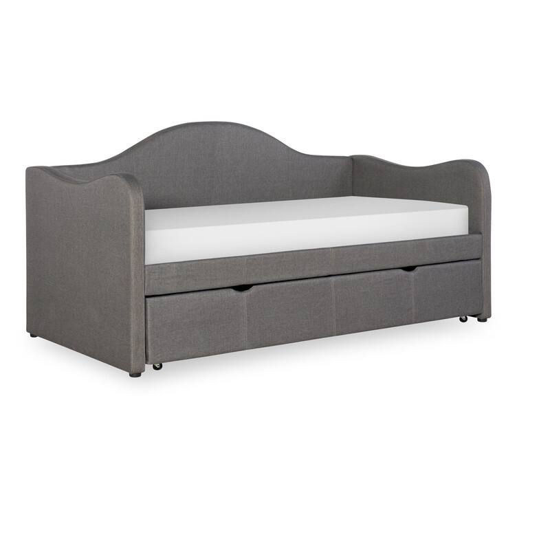 Linon Seraphina Grey Upholstered Daybed with Trundle - Grey