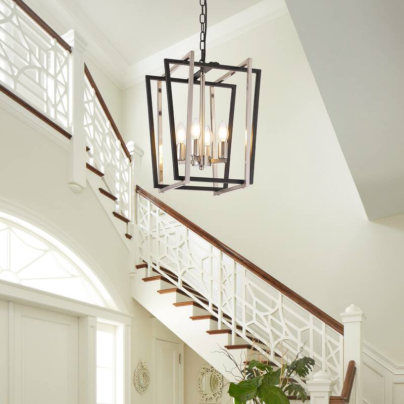 12-Inch Modern Chandelier, 4 Light Lantern Chandeliers Geometric Square Dining Room Lighting Fixtures for Kitchen Islands - N/A