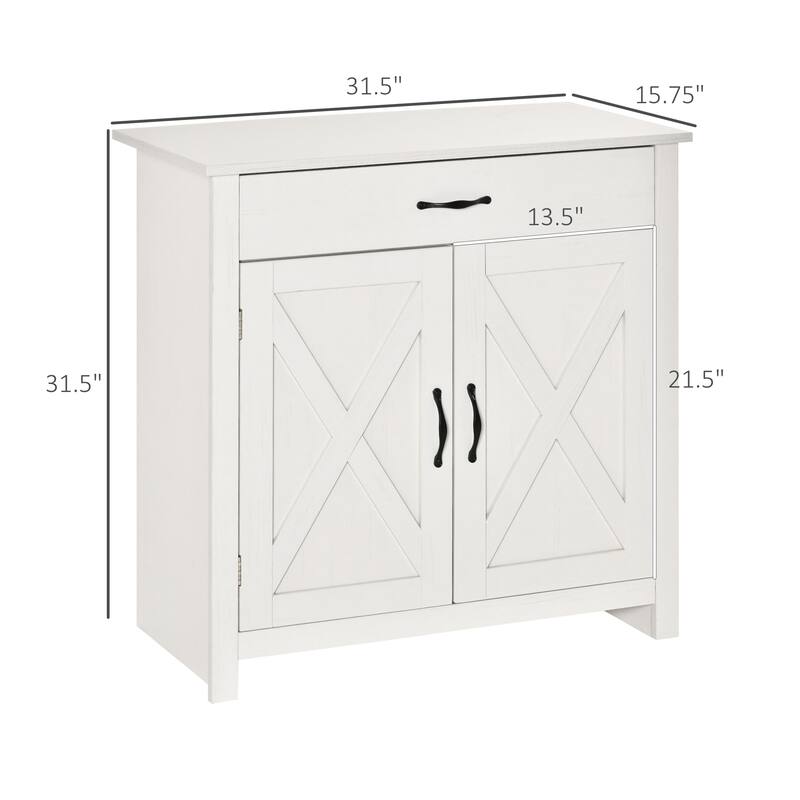 HOMCOM 32" Farmhouse Barn Door Style Sideboard Cabinet,Buffet Storage Cabinet Coffee Bar for Living Room or Entryway