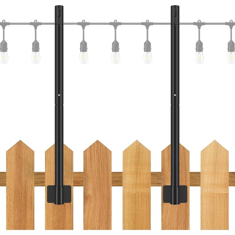 Suchtale String Light Poles, Suspension Outdoor Fence Post Lights with Clip and Bracket - 2 Pack 2.8 FT