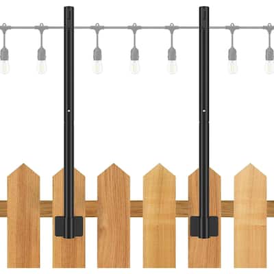 Suchtale String Light Poles, Suspension Outdoor Fence Post Lights with Clip and Bracket