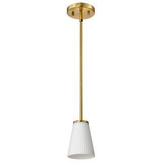 Royale Mini Pendant Burnished Brass Finish Ribbed White Glass - Burnished Brass