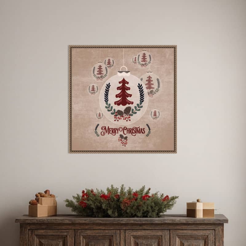 Christmas Ornament by Emel Tunaboylu (22 x 22 in.), Framed Canvas Wall Art Print - Sylvie Beaded Dark Gold