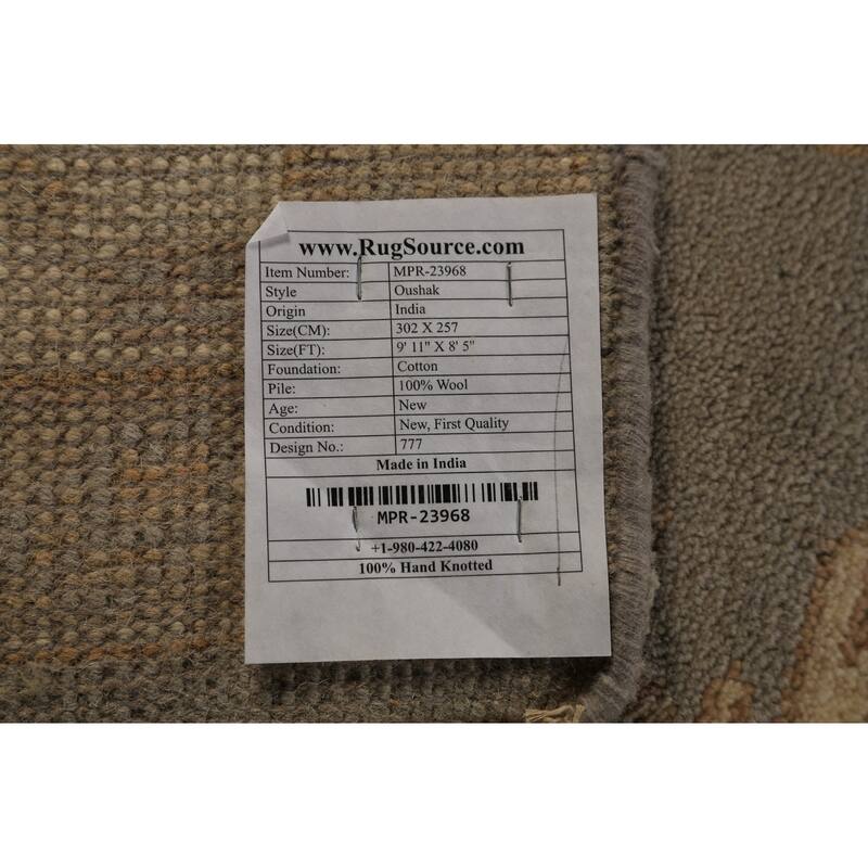 Gray Oushak Indian Area Rug Hand-Knotted Transitional Wool Carpet - 8'5"x 9'11"