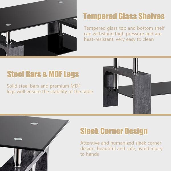 Shop Gymax Rectangular Glass Coffee End Side Table W Shelf Living