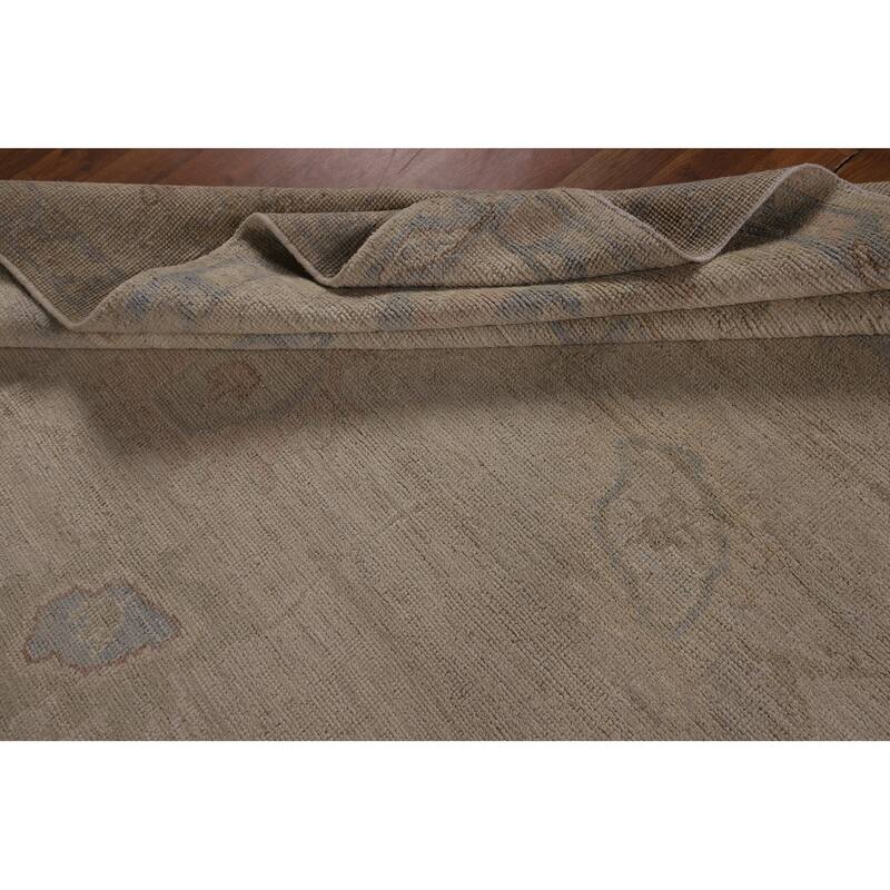 Vegetable Dye Beige Oushak Turkish Rug Handmade Wool Carpet - 9'1"x 12'3"
