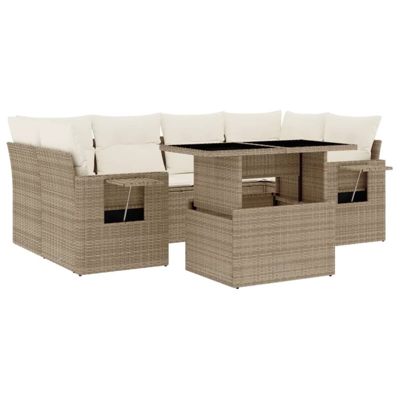 vidaXL Patio Sofa Set with Cushions Outdoor Furniture 7 Piece Poly Rattan - 24.4 x 24.4 x 27.2