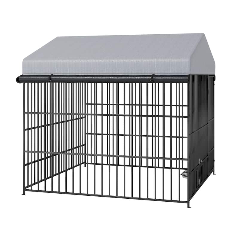 GDF Studio - Rockwell Outdoor Dog Kennel with Roof Cover & Feeding System