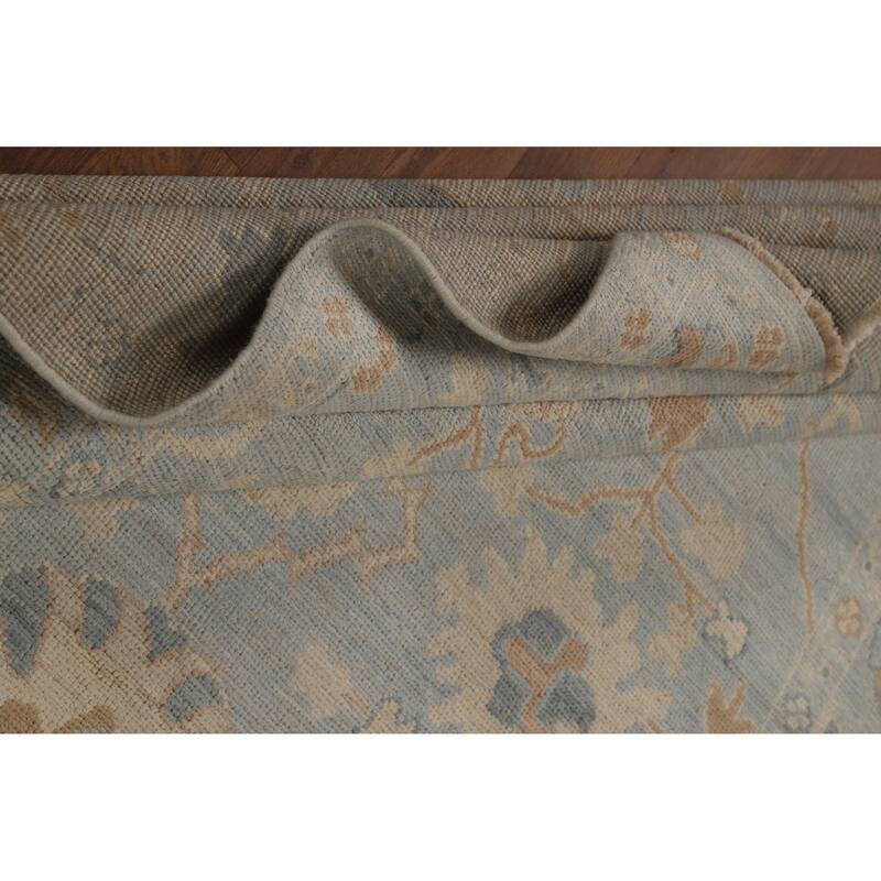 Vegetable Dye Oushak Turkish Rug Hand-Knotted Blue Wool Carpet - 4'11"x 6'11"