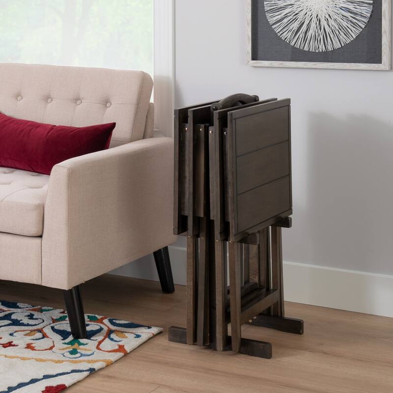 4-Piece Folding Tray Table Set with Stand - 26.5" - Gray