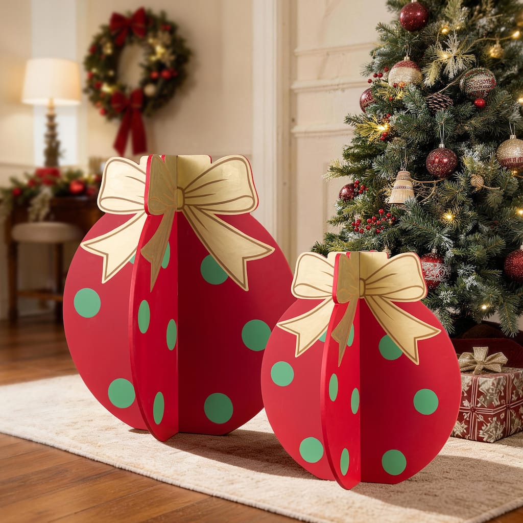 Glitzhome 22"H/16.5''H Set of 2 Wooden Interlocking Christmas Ornaments Porch Decor - 22"H