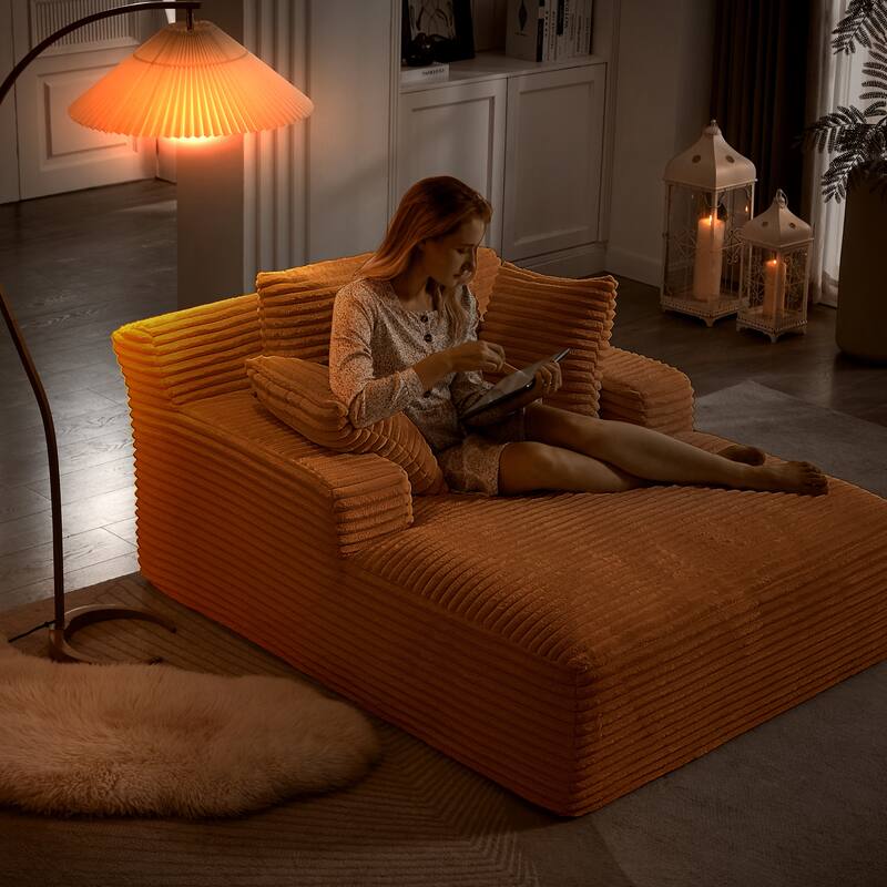 Comfy Sleeper Sofa Corduroy Upholstered Chaise Lounge with Pillows