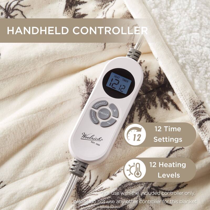 Woolrich Print Plush to Sherpa Heated Throw