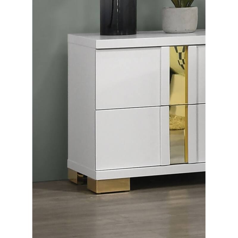 Nightstand with Acrylic Trim, Wooden Bedroom Coffee Table, Sofa Side Table with 2 Drawers & Bracketed Metal Legs