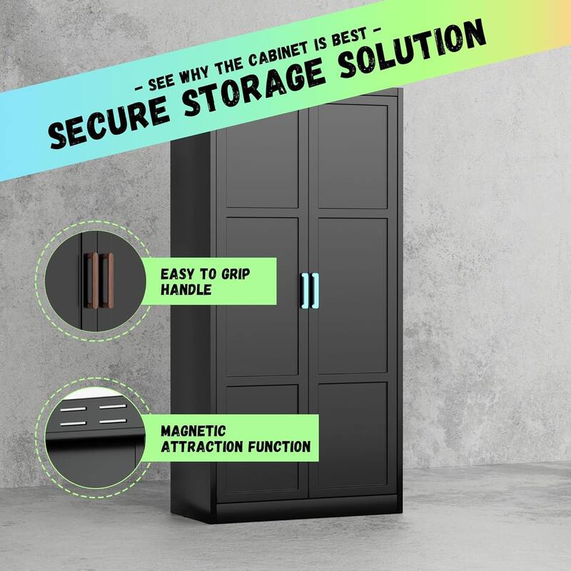 71'' - 72'' Tall Wardrobe Armoire Clothing Closet Storage Cabinet with Hanging Rod and Adjustable Shelves