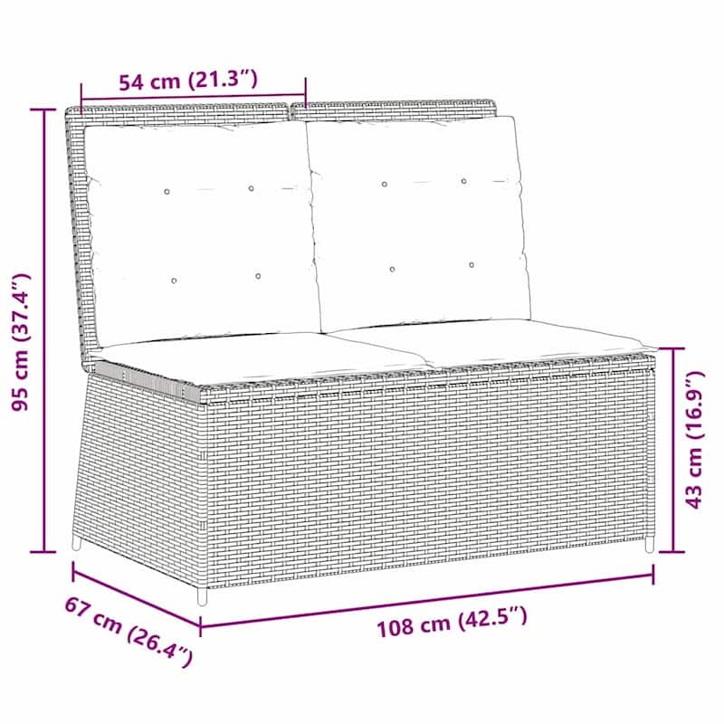 vidaXL Garden Bench with Cushion Brown Poly rattan - 26 x 43 x 37