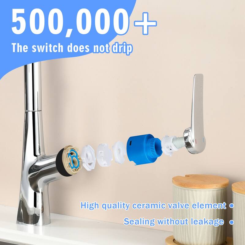 Professional Kitchen Faucet - 3 Function 360 Sprayer, One Touch Switching & Fast Connect​