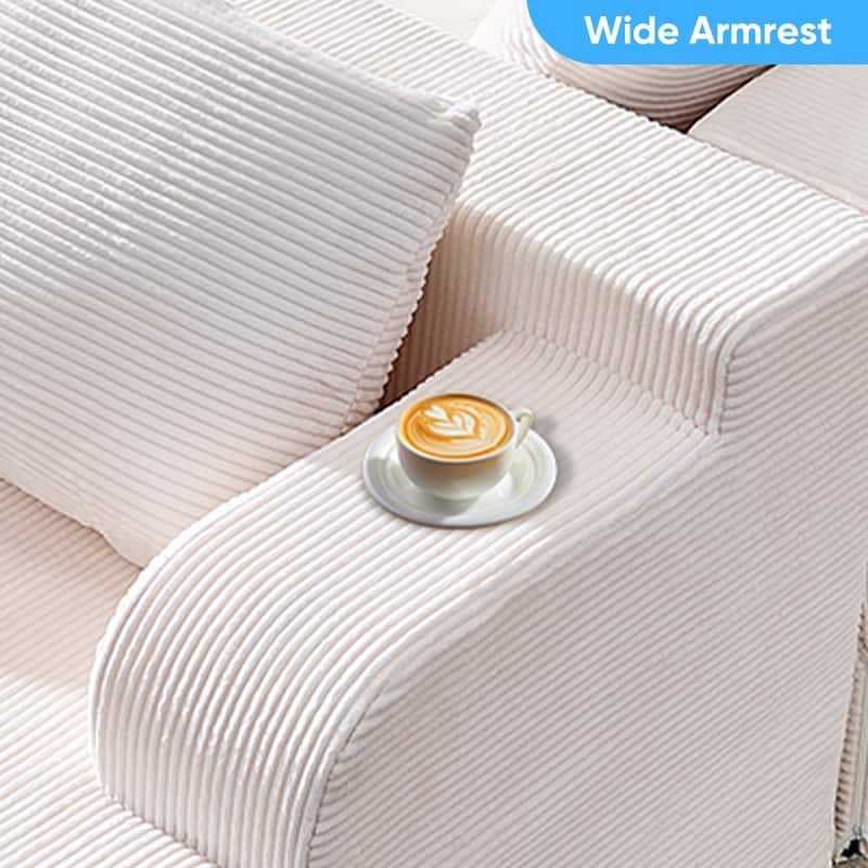 Mixoy 2-Pcs Free Combination Modular Sectional Sofas with Deep Seat,Corduroy L-Shaped Sofa with Chaise Lounge - 3-Seater