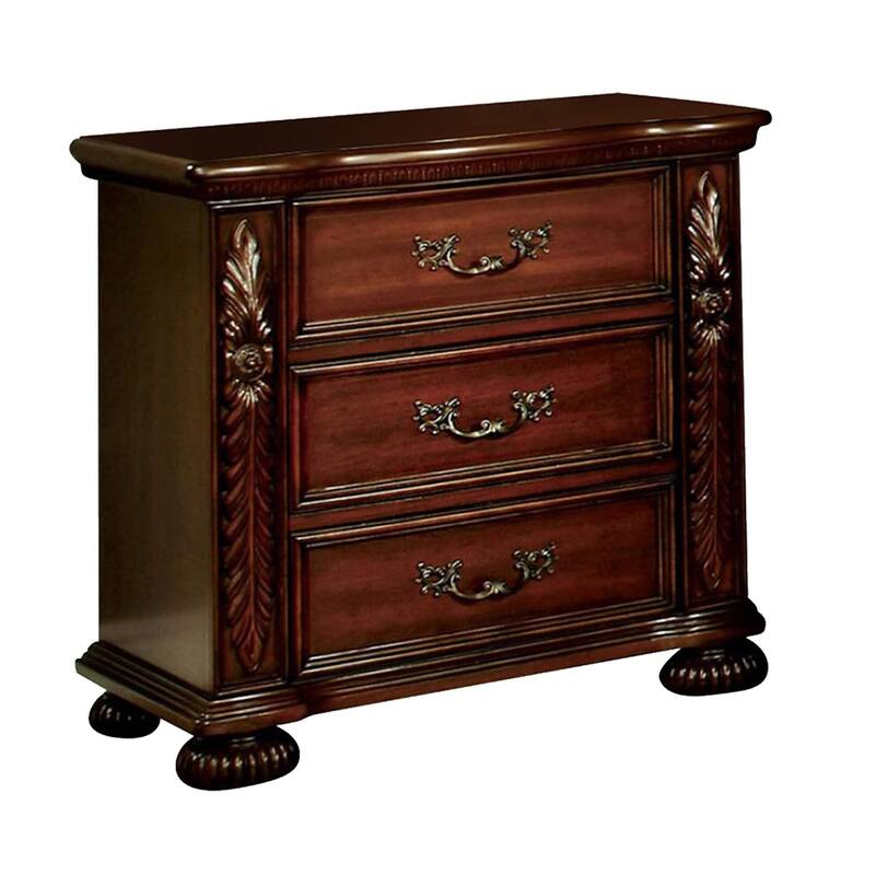 Traditional 1pc Nightstand Solid wood 3-Drawers Bedside Table Pewter Hanging Pull Grand Design Bedroom Furniture