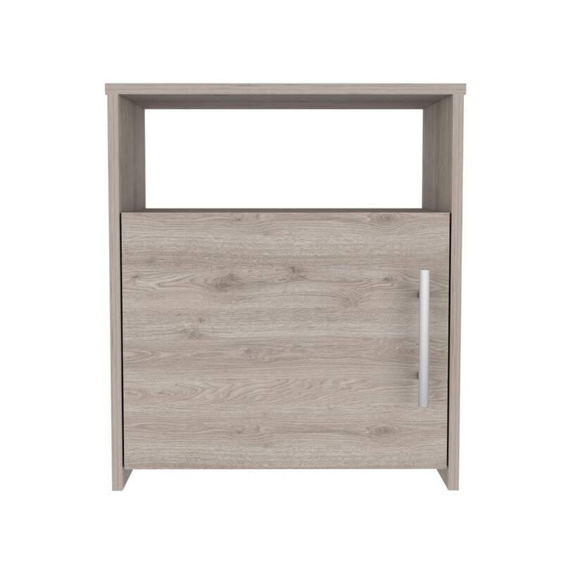 Modern Nightstand with Single Door Cabinet and Metal Handle, Light Gray Finish, Easy Assembly, Multipurpose Use