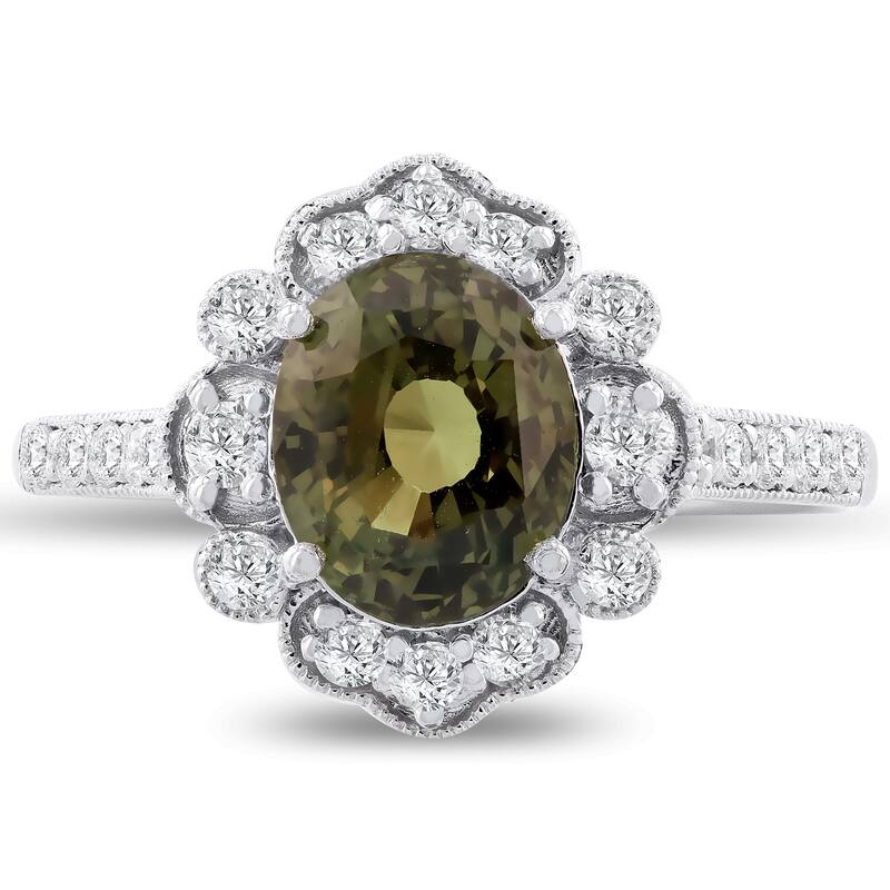 Auriya Platinum 2 3/4ct Oval-Cut Alexandrite and 1/3ct TDW Diamond Halo Engagement Ring