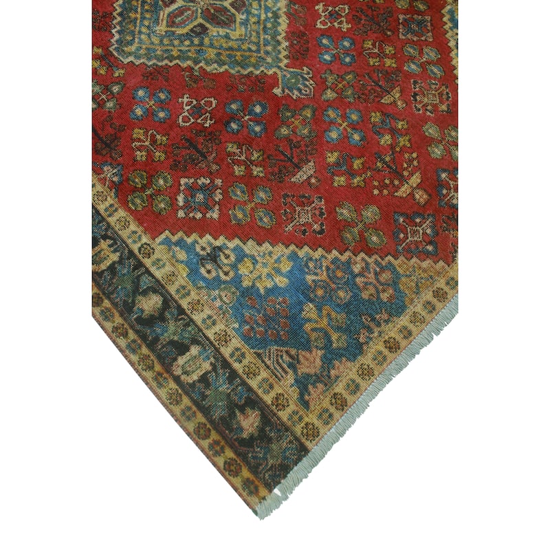 Vintage Distressed Burcu Red/Charcoal Rug - 4'2" x 5'1"