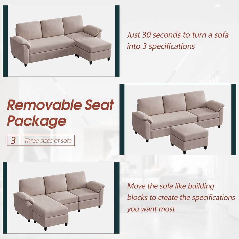 Futzca ​Sectional Sofa Couch, 3 Seat L Shaped Sofa with Removable Pillows