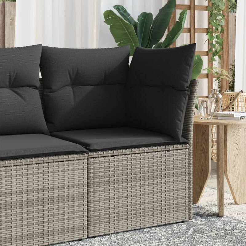 vidaXL Patio Sofa with Cushions Outdoor Seating Sectional Sofa Poly Rattan - Gray corner sofa - 24.4 x 24.4 x 27.2 in