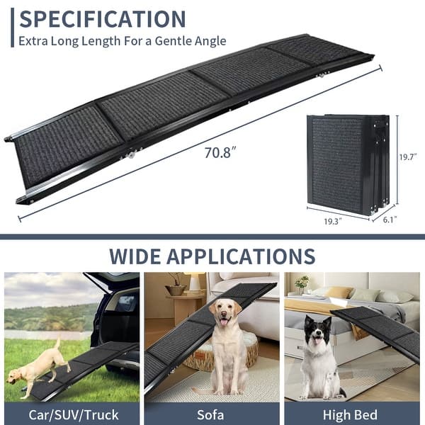Dog Ramp for Car, Folding Portable Pet Stair Ramp with Non-Slip Rug Surface, Extra Wide Dog Steps for Medium & Small