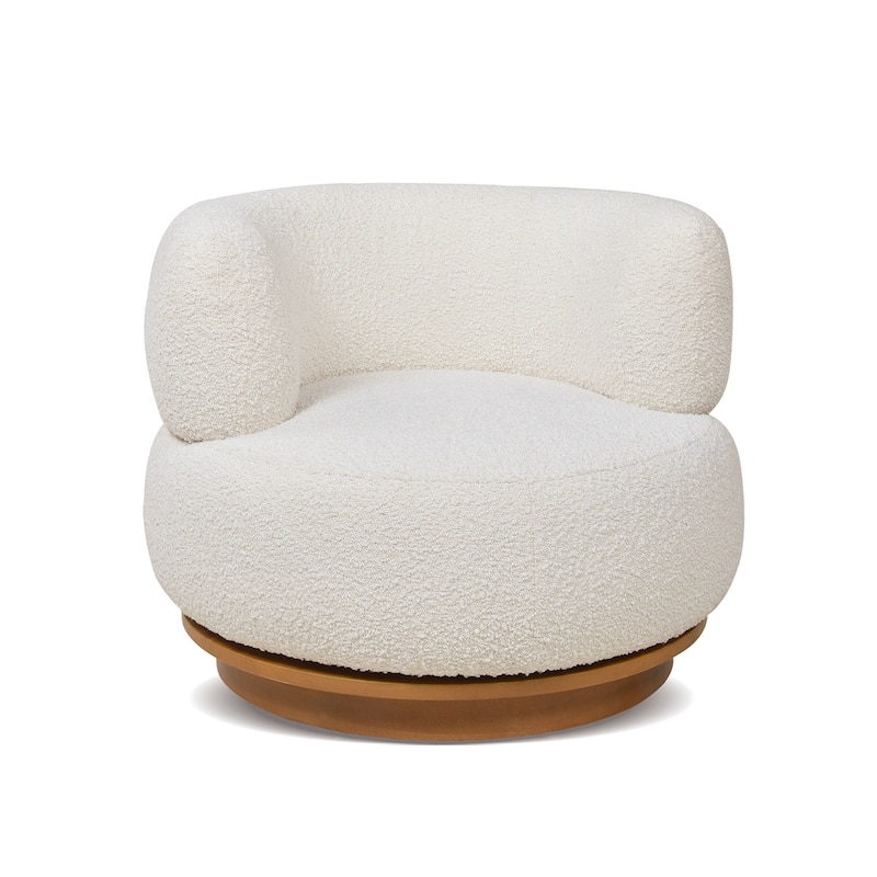 Fuji 34" Mid-Century Modern Boucle Faux Sherpa Swivel Accent Chair
