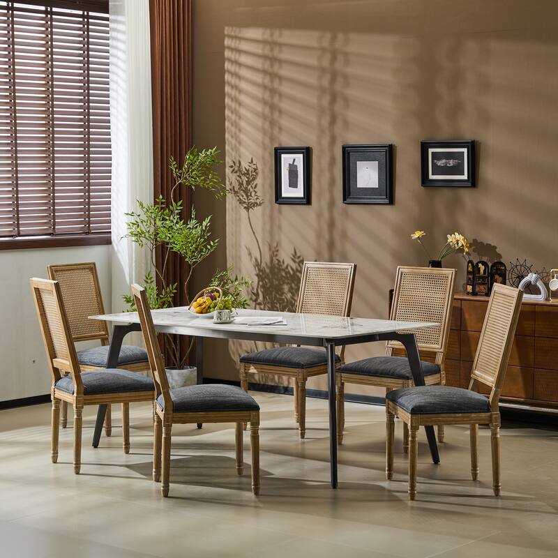 Regina French Country Wood and Cane Upholstered Dining Chairs by Christopher Knight Home