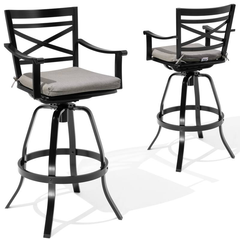 Outdoor Bar Stools Patio Cast Aluminum Swivel Barstools with Sunbrella Cushion - CAST SHALE - 2PC