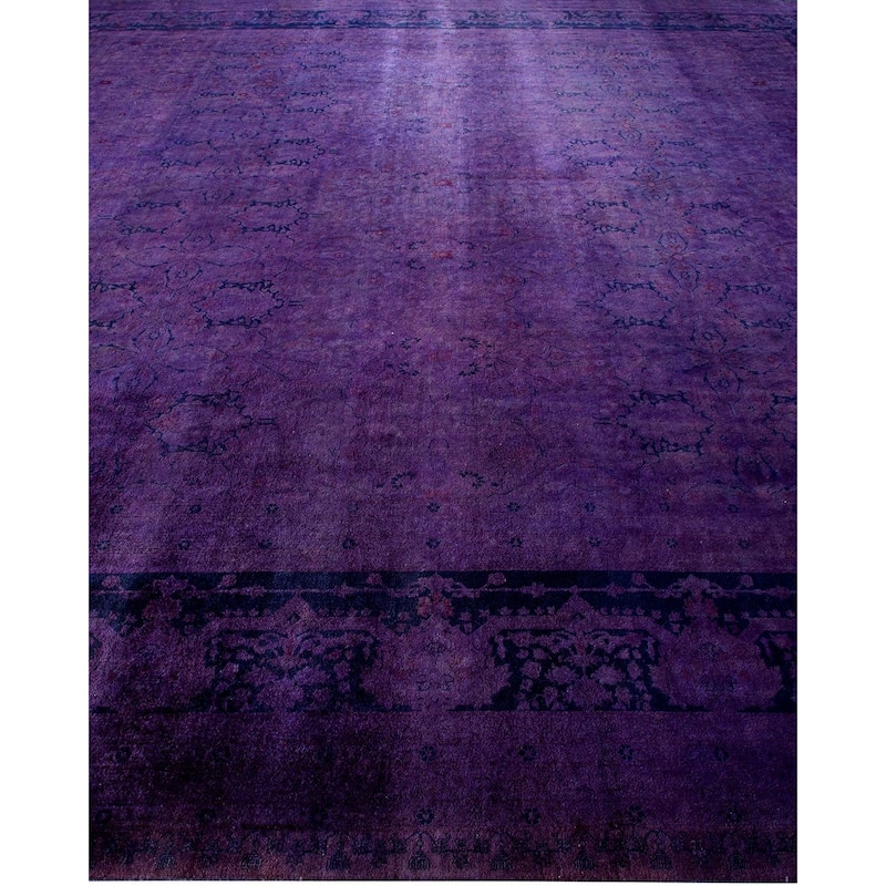 Overton Handknotted Wool Vintage Inspired Contemporary Overdyed Purple Area Rug - 12' 5" x 12' 1"