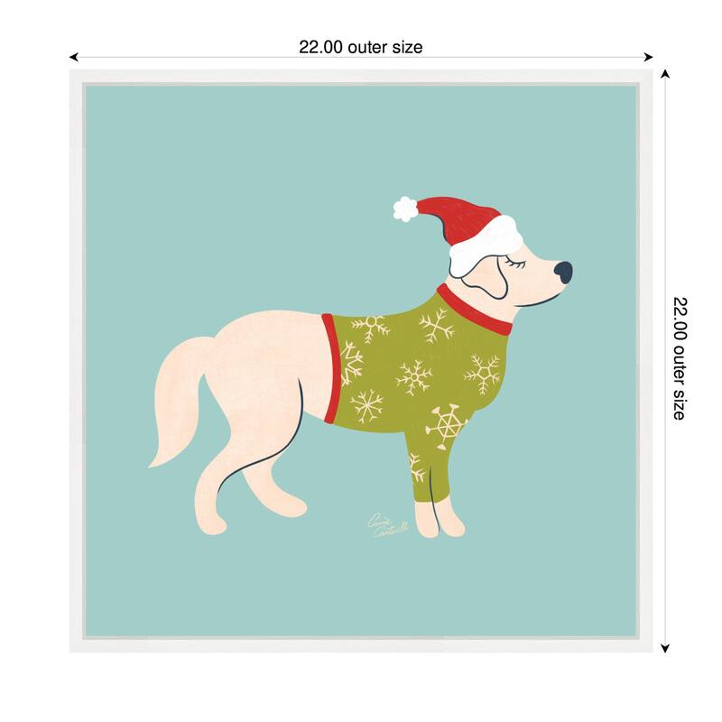 Kate and Laurel Framed Canvas Cute Christmas Golden Retriever by Carrie Cantwell