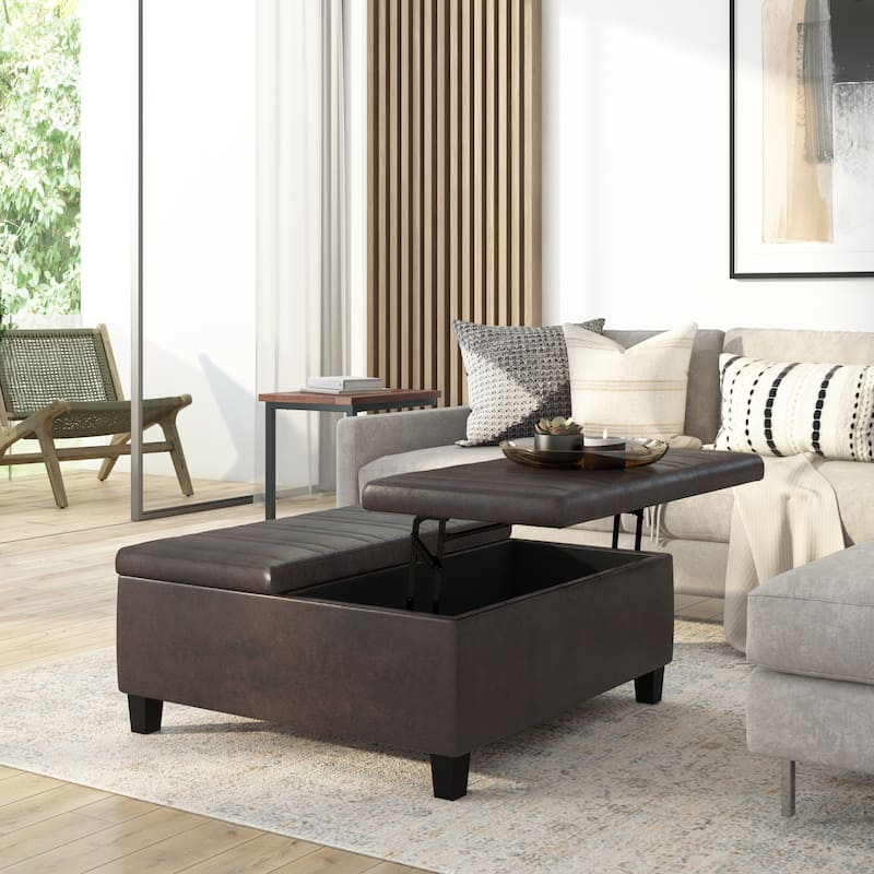 WYNDENHALL Tyler 36 inch Wide Contemporary Square Table Ottoman - Distressed Brown