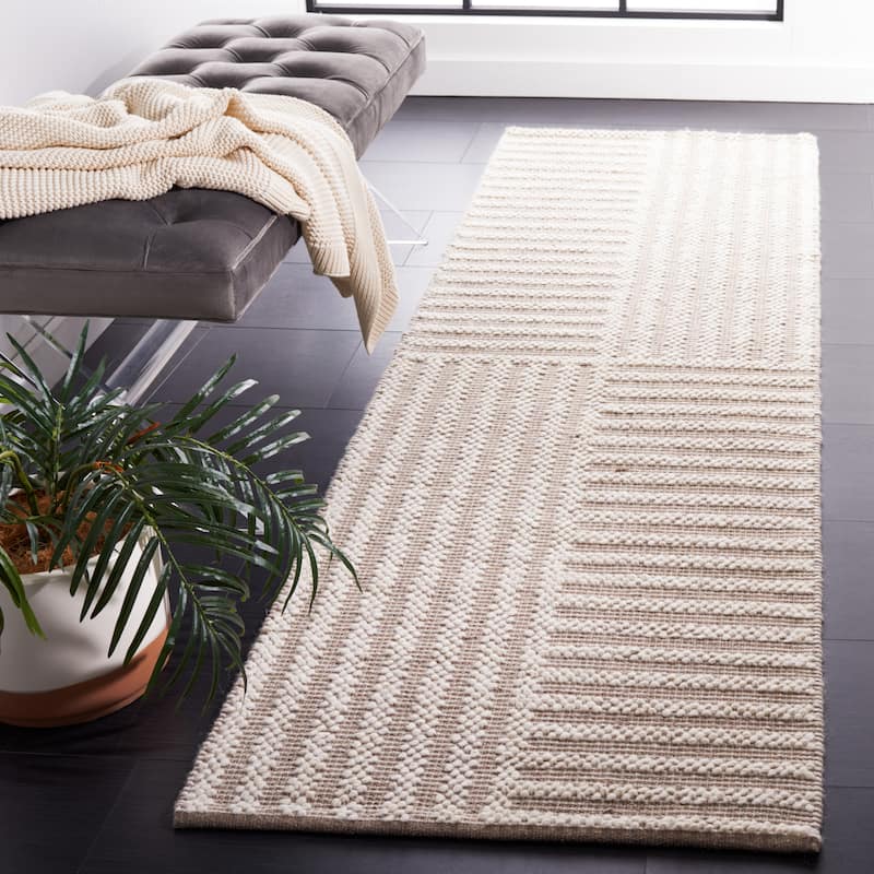 SAFAVIEH Handmade Natura Reagan Geometric Wool Rug - 2'3" x 8' Runner - Ivory/Taupe