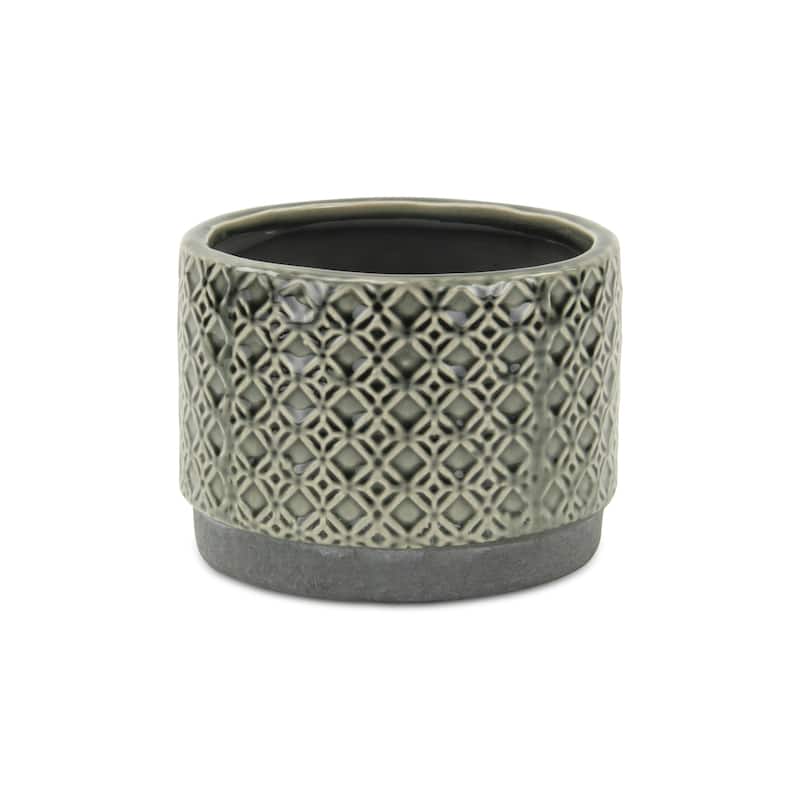 HomeRoots 7" Gray Geometric Ceramic Indoor Outdoor Round Pot Planter