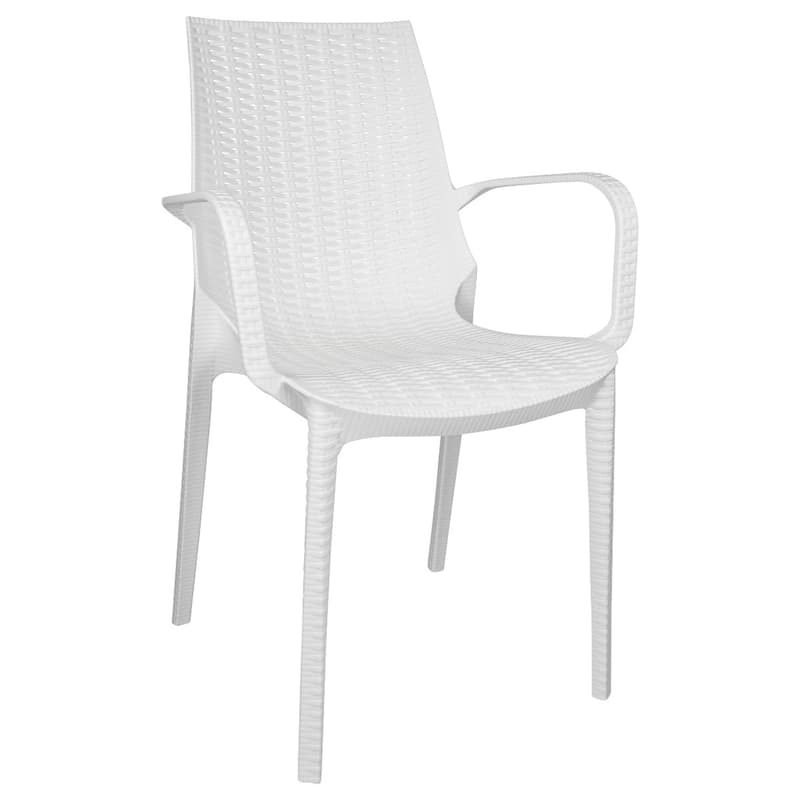 Kent Modern Outdoor Stackable Rattan Style Patio Dining Chair in Weave Design Side Armchair - 35" Height - White