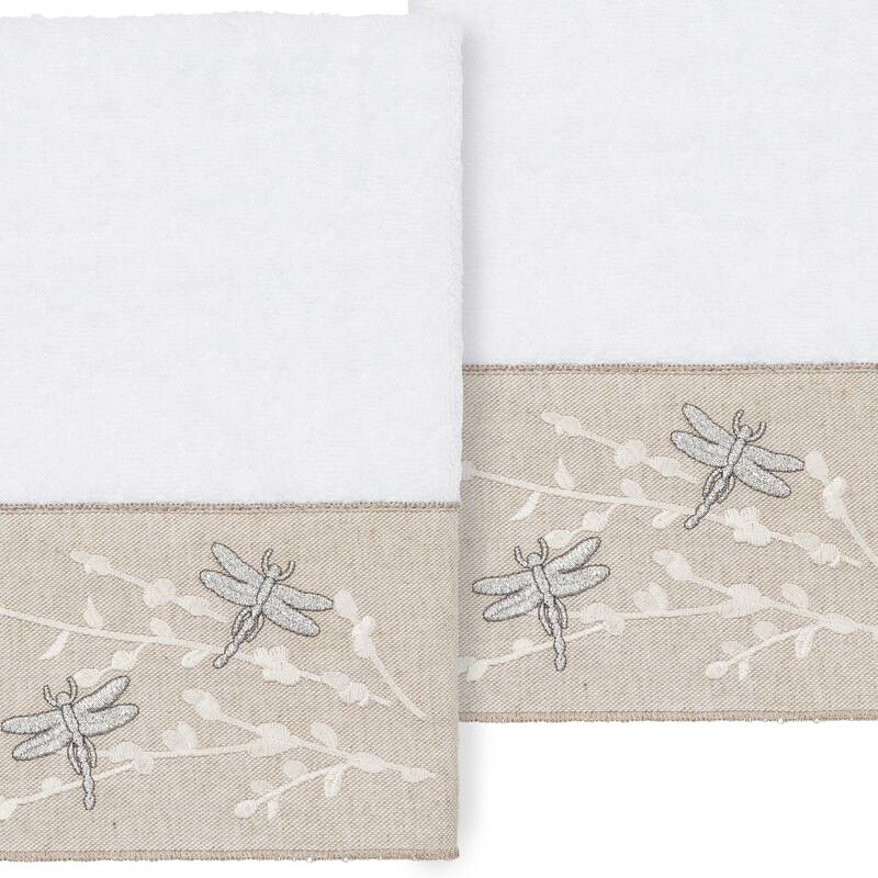 Authentic Hotel and Spa 100% Turkish Cotton Braelyn 2PC Embellished Hand Towel Set