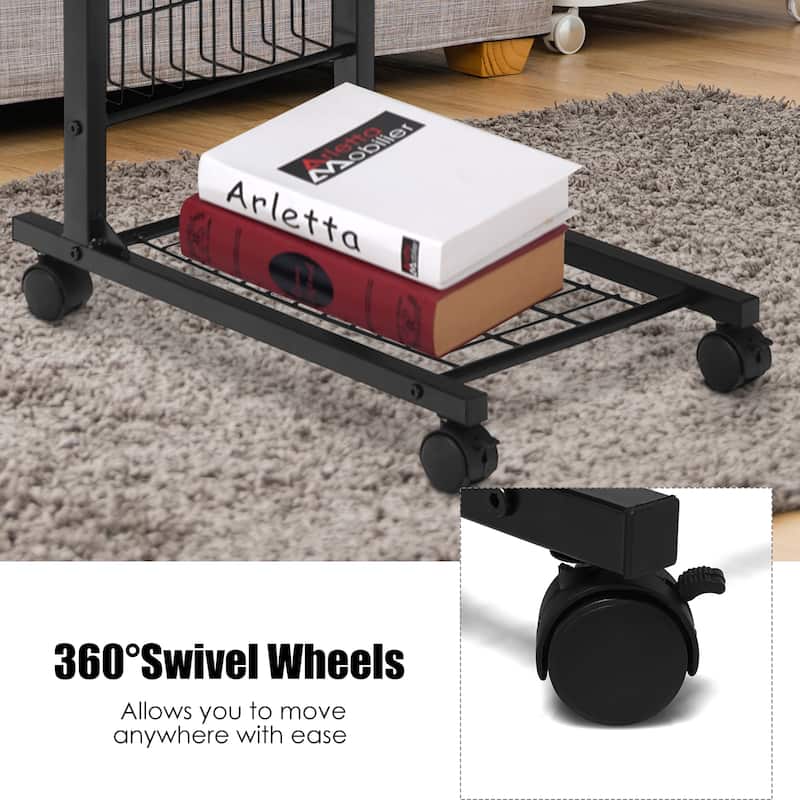 Rolling Height Adjustable C Table Mobile Couch Desk Sofa Side Table