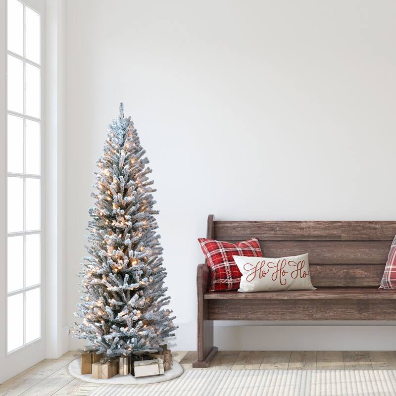 5' Flocked Fir Artificial Christmas Tree Pines Cones, Clear Lights - 5 Foot