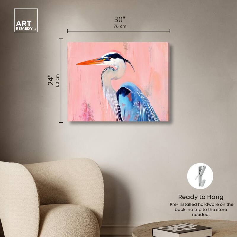 Rosy Dawn Heron Canvas by Art Remedy, Gallery Wrapped