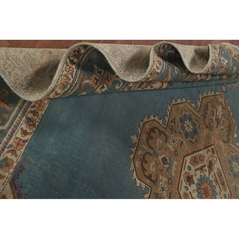 Blue Tabriz Vintage Persian Area Rug Hand-Knotted Wool Carpet - 9'4" x 12'7"