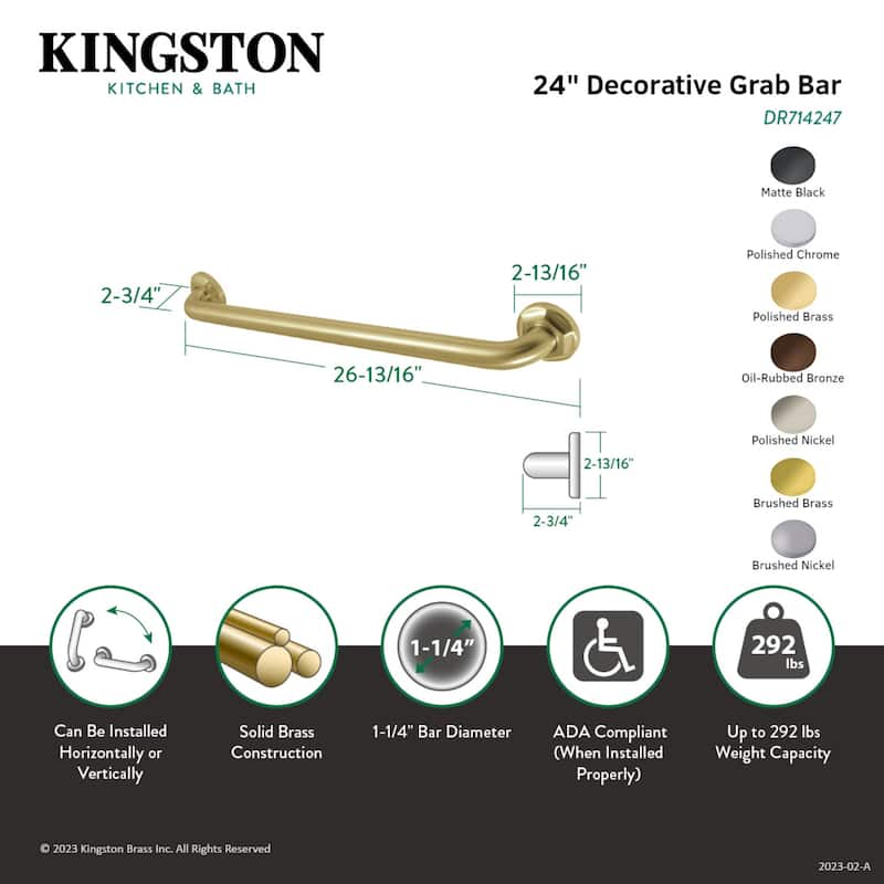 Kingston Brass Metropolitan 24-Inch x 1-1/4-Inch O.D Grab Bar